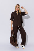 Chocolate Washed Linen Blogger Shirt