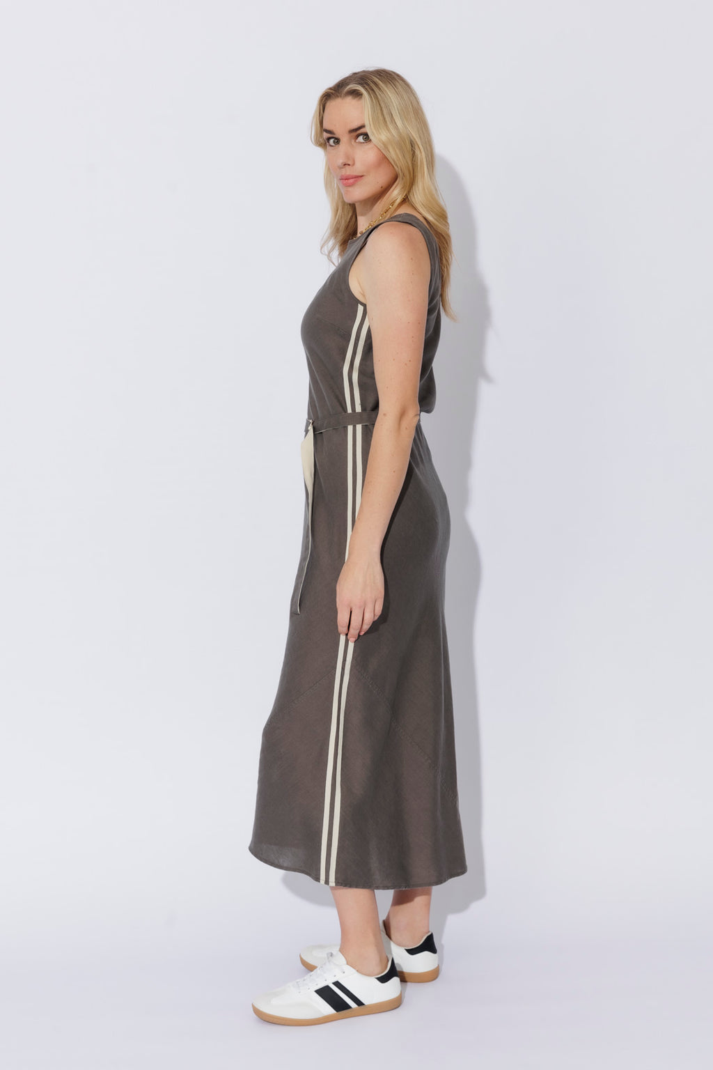 Pewter Washed Linen Bias Dress