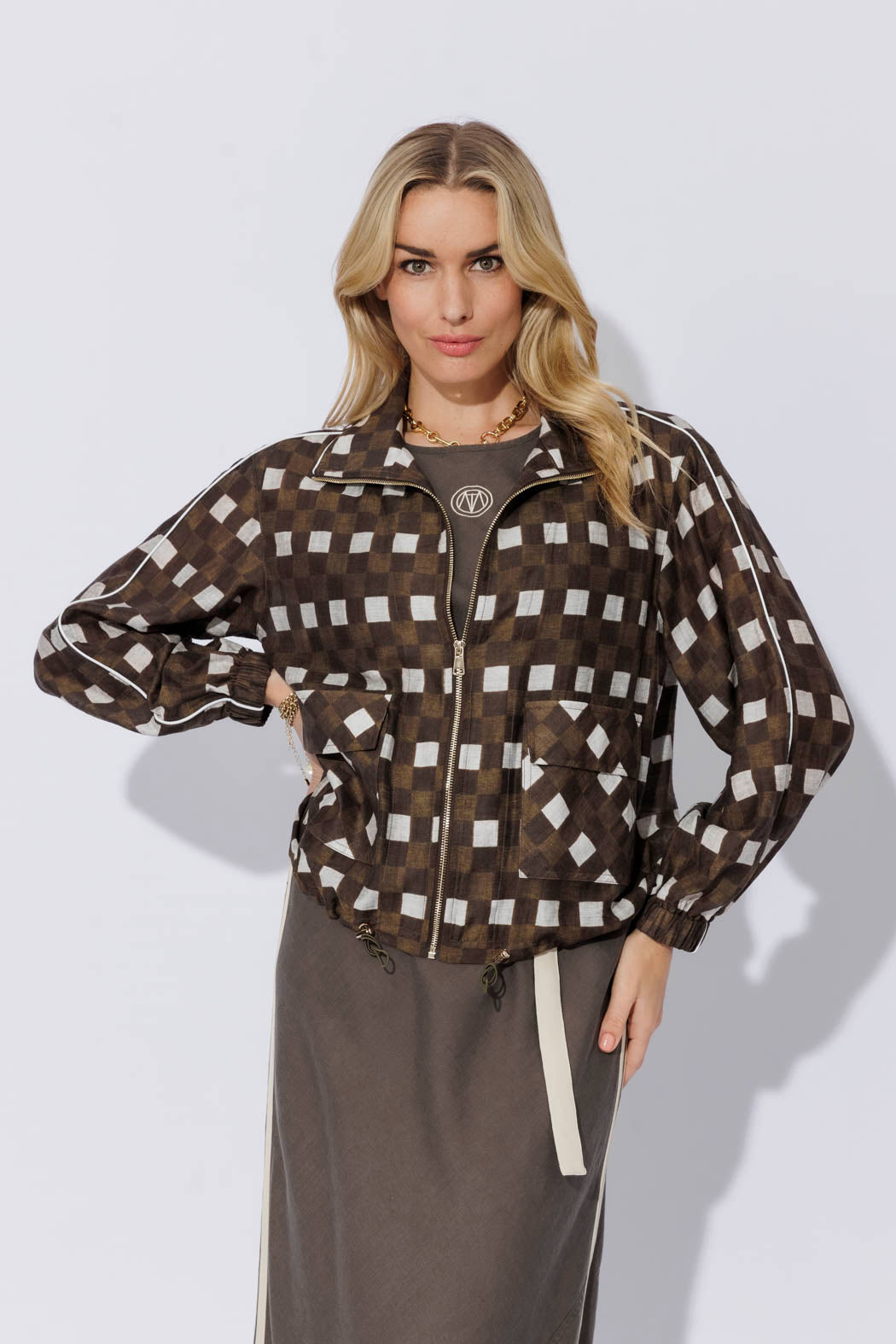 Chocolate Check Lyocell Bomber Jacket