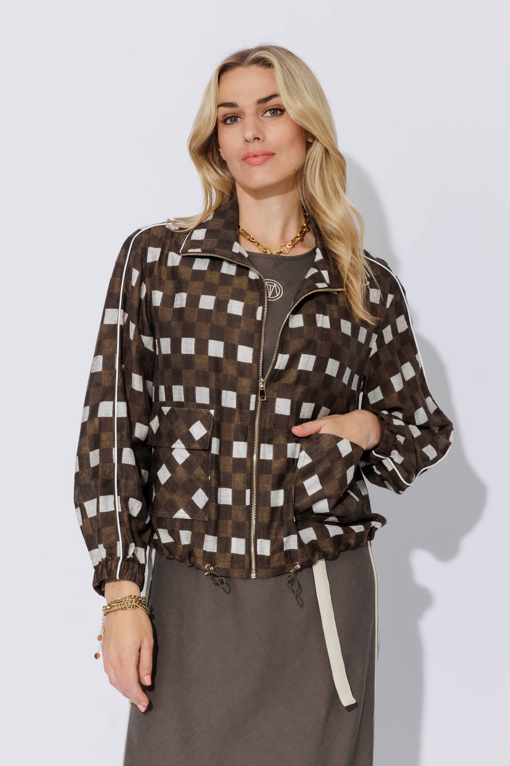 Chocolate Check Lyocell Bomber Jacket