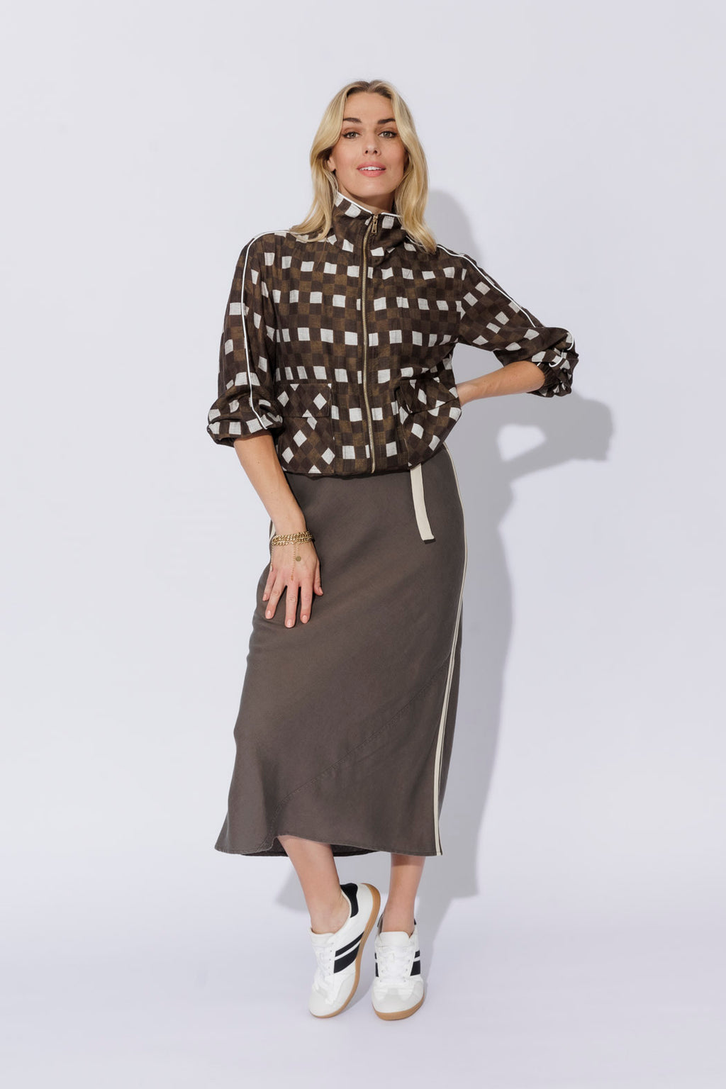 Chocolate Check Lyocell Bomber Jacket