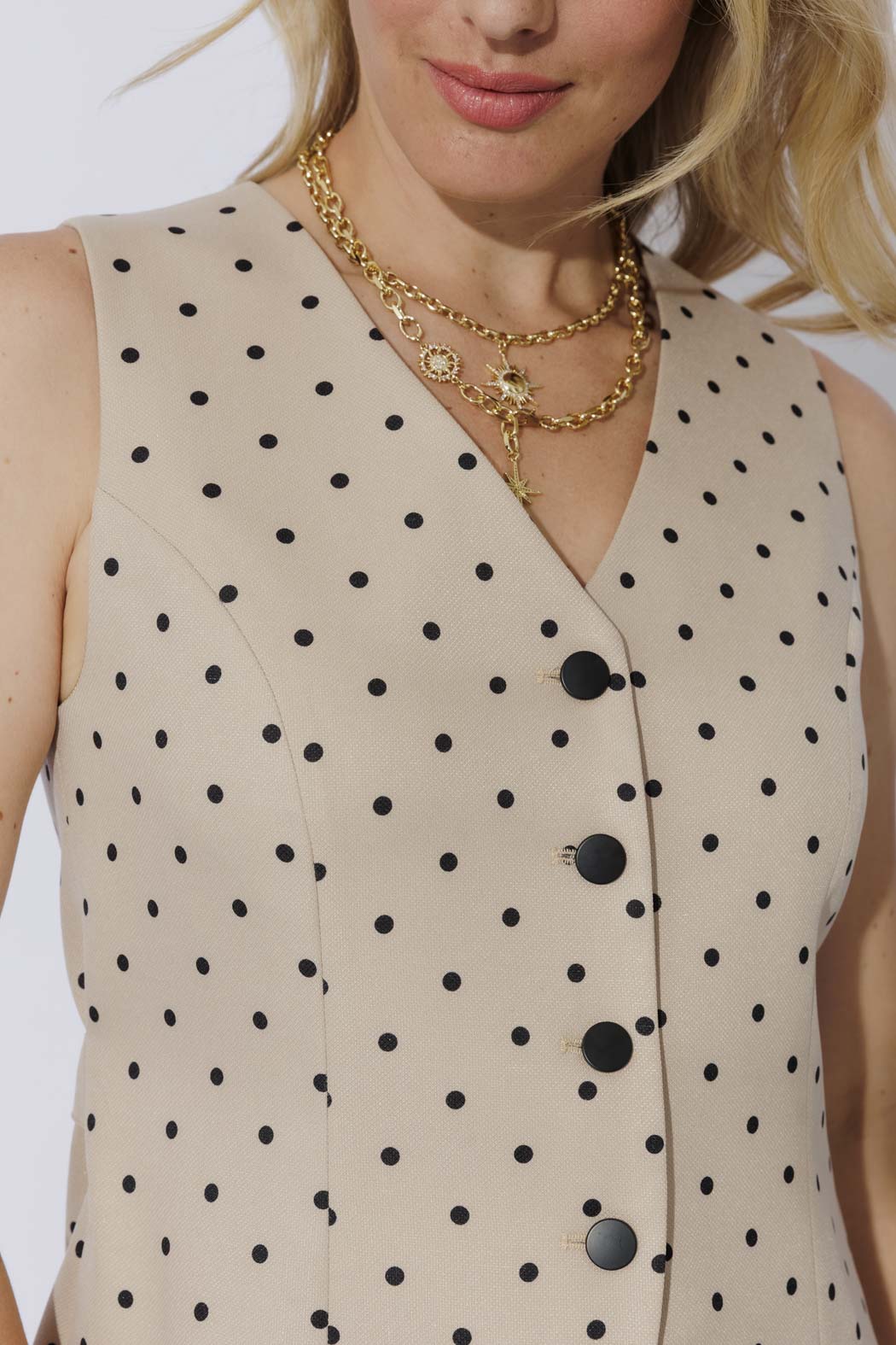 Beige Spot Tailored Vest