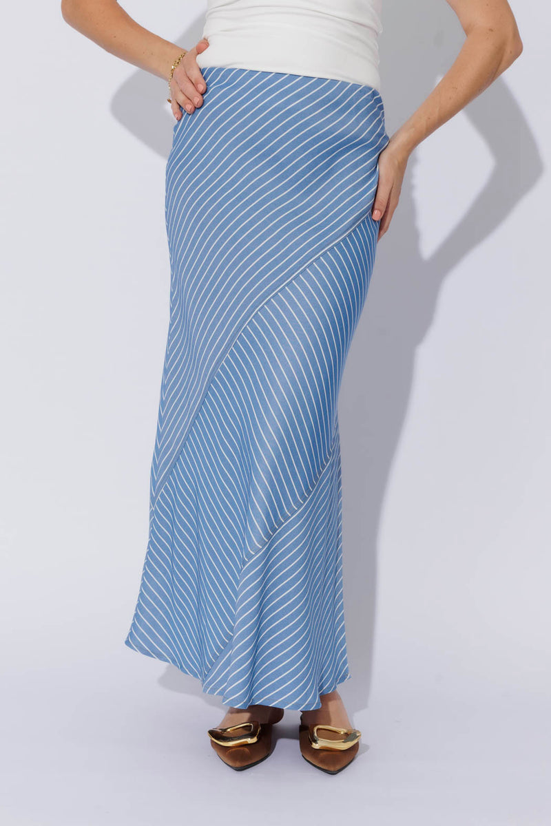 Stripe Soft Denim Bias Skirt