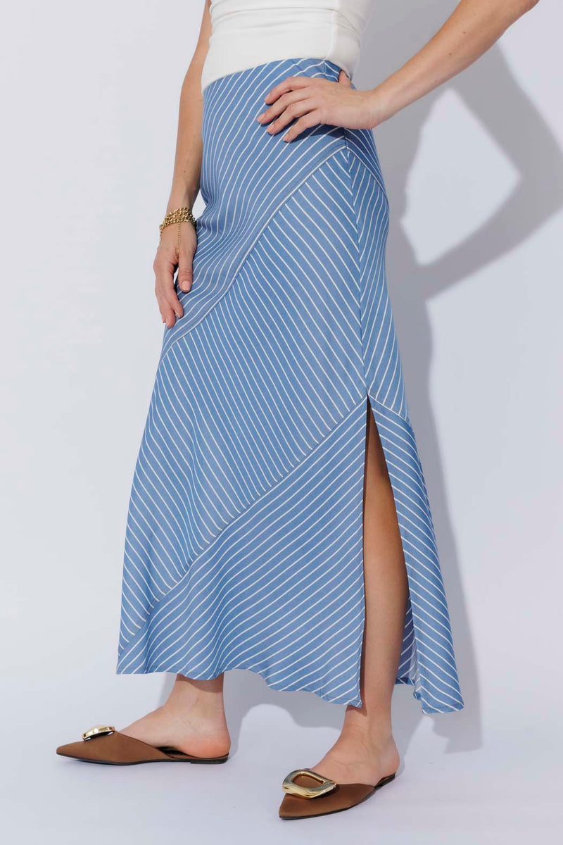 Stripe Soft Denim Bias Skirt