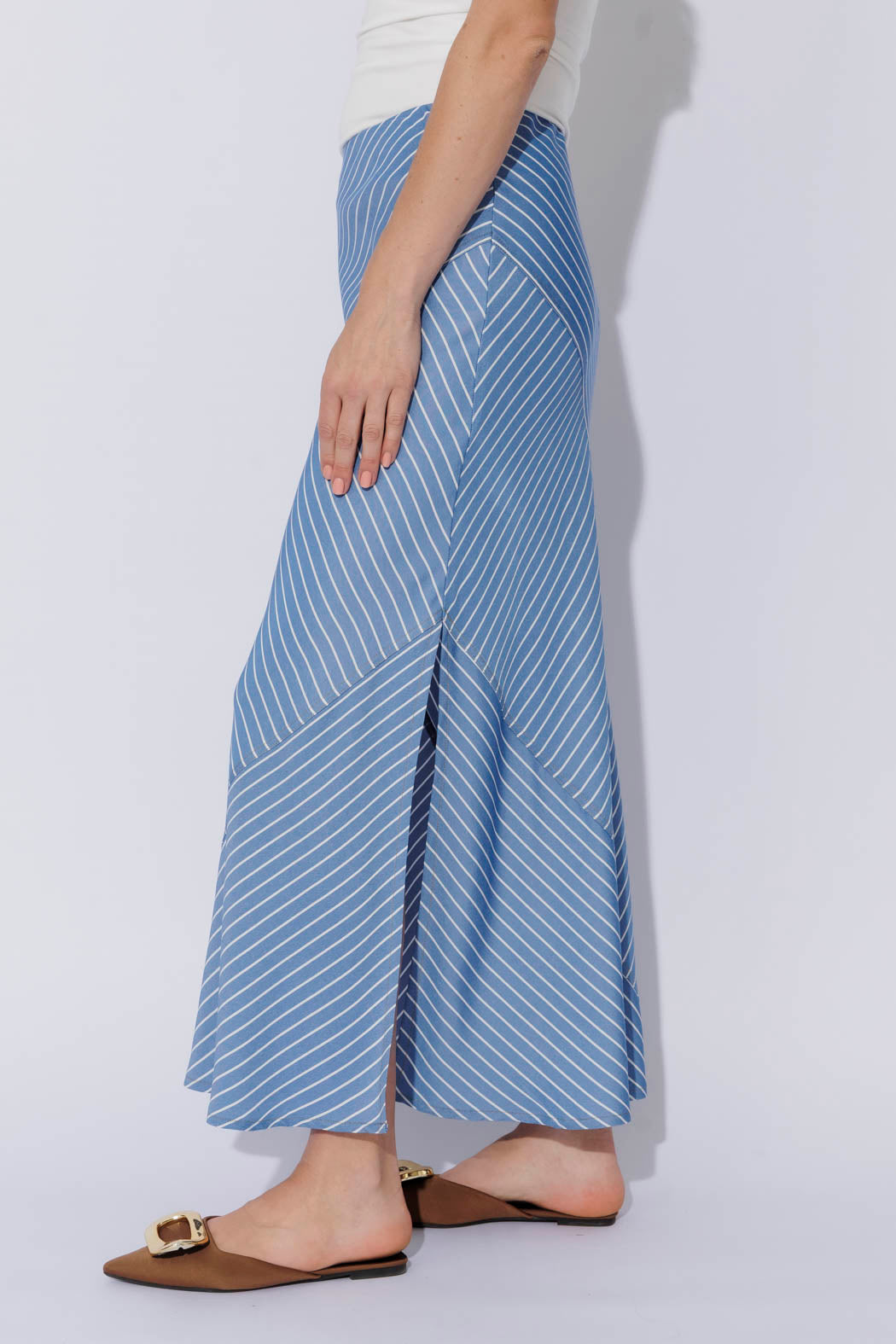 Stripe Soft Denim Bias Skirt