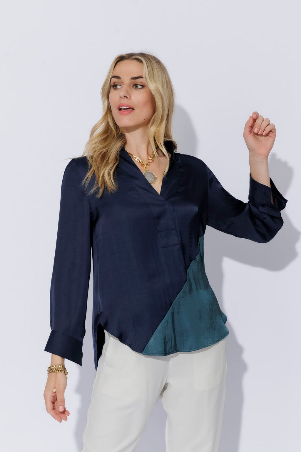 Navy Spliced Milan Blogger Shirt