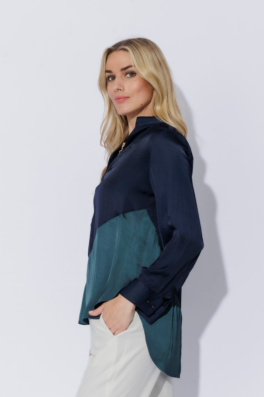 Navy Spliced Milan Blogger Shirt