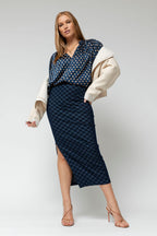 Navy Check Split Skirt