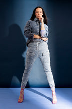 Light Denim Floral Cargo Jean Light Denim