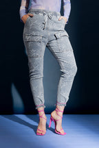 Light Denim Floral Cargo Jean Light Denim