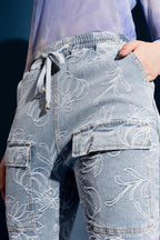 Light Denim Floral Cargo Jean Light Denim