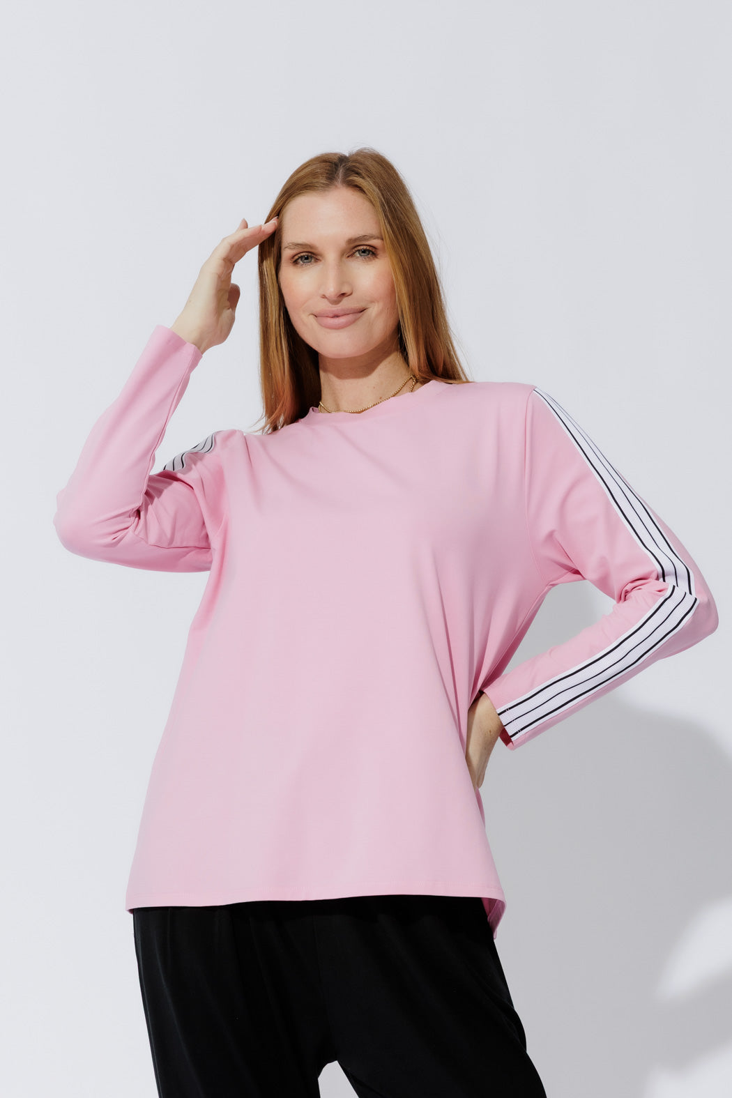 Pink Stripe Sleeve T-Shirt