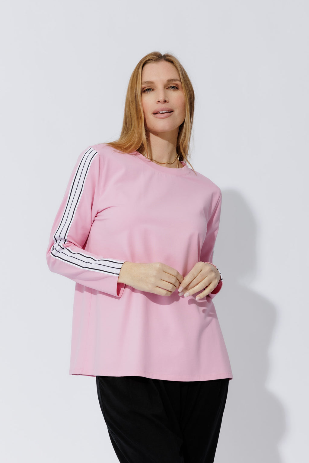 Pink Stripe Sleeve T-Shirt