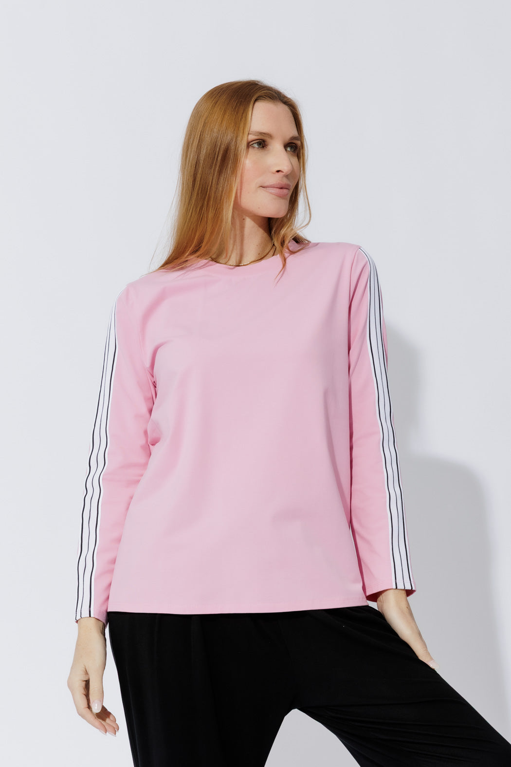 Pink Stripe Sleeve T-Shirt