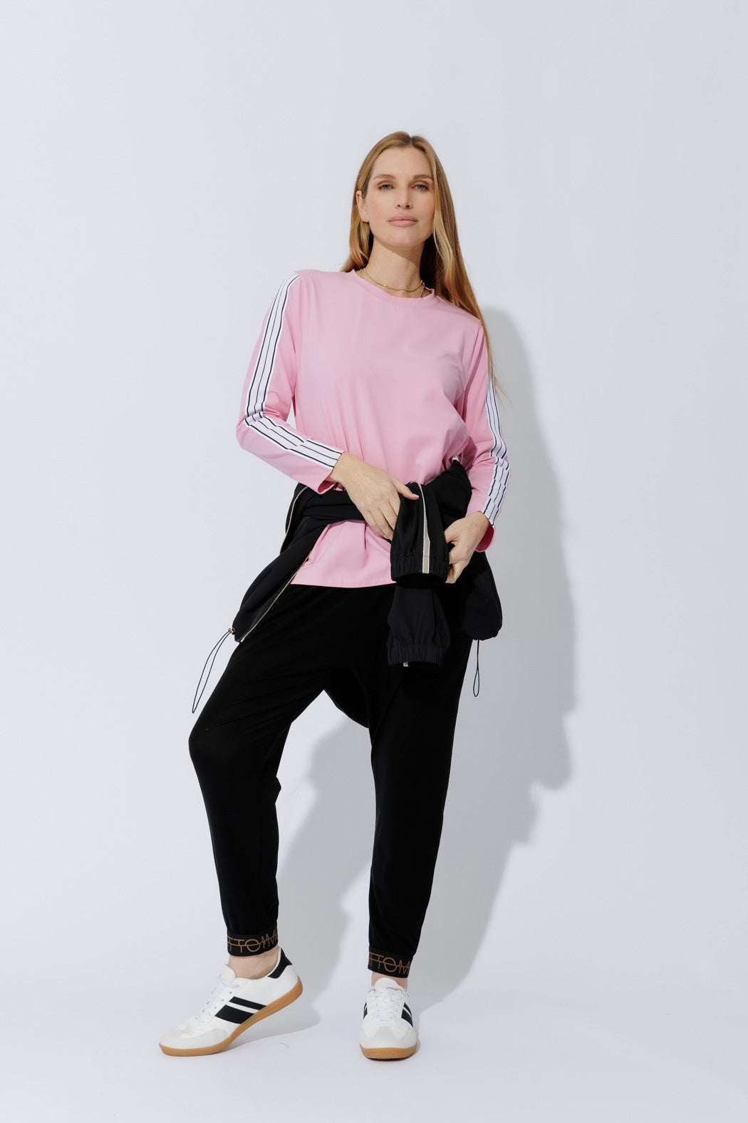 Pink Stripe Sleeve T-Shirt