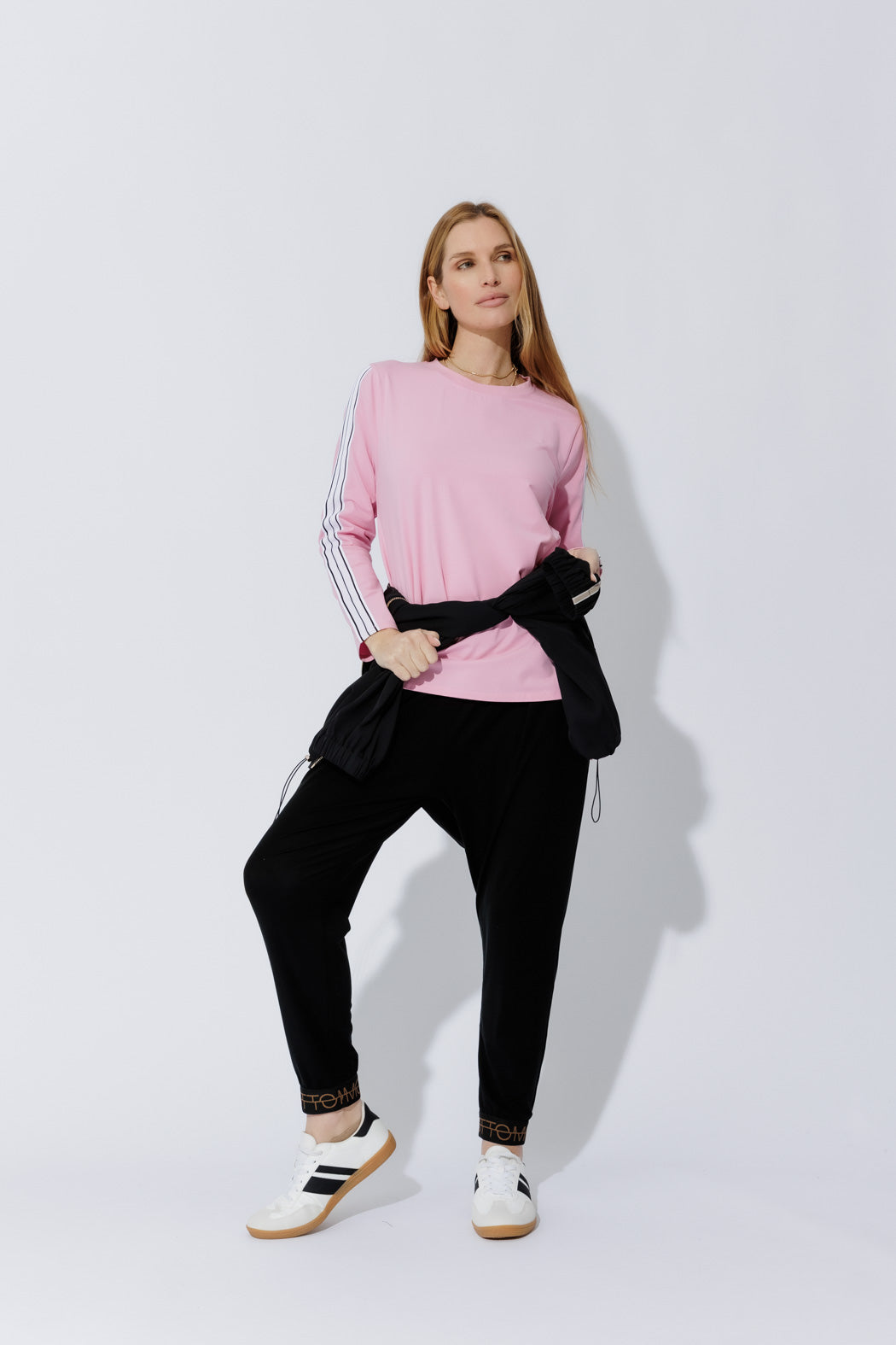 Pink Stripe Sleeve T-Shirt