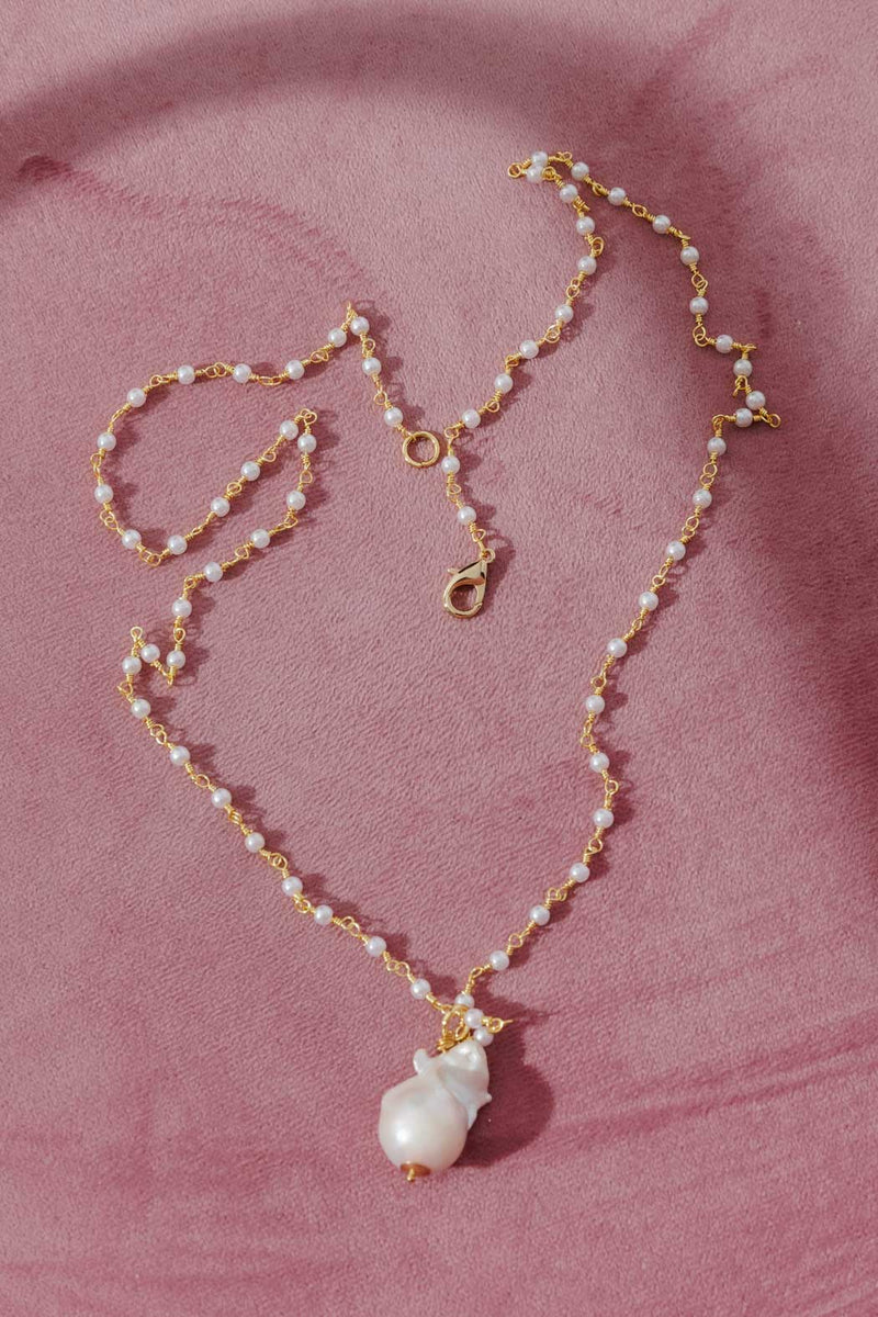 Gold Pearl Chain Long Necklace