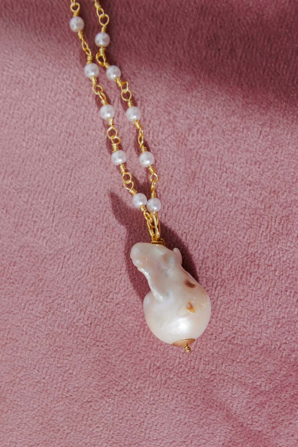 Gold Pearl Chain Long Necklace