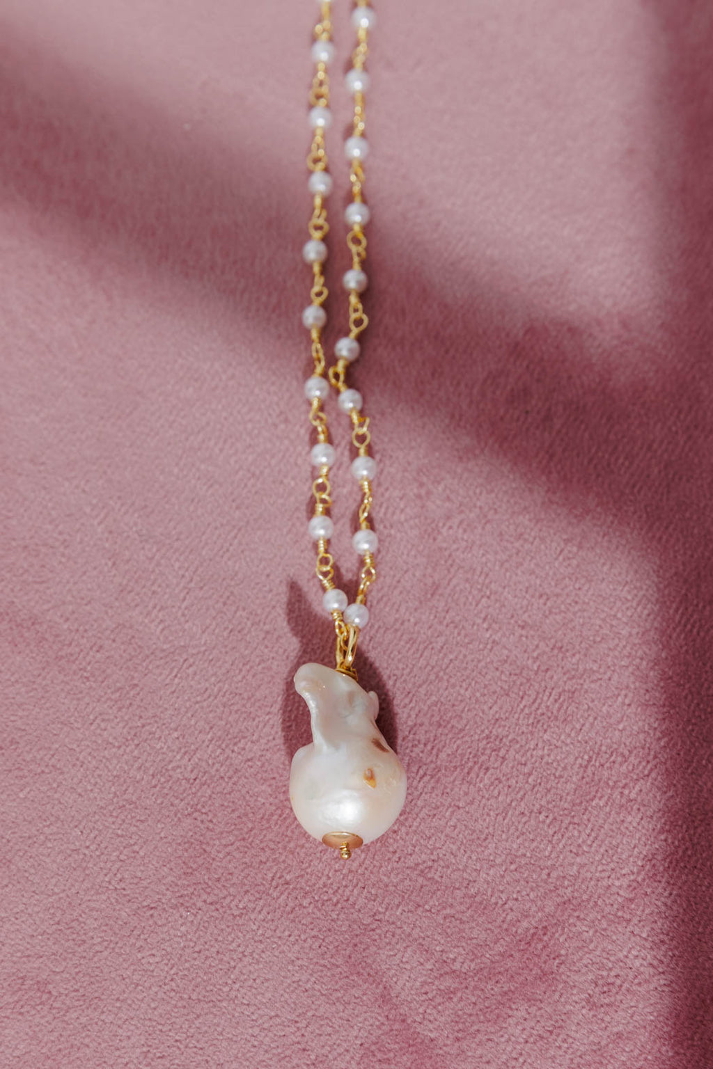 Gold Pearl Chain Long Necklace