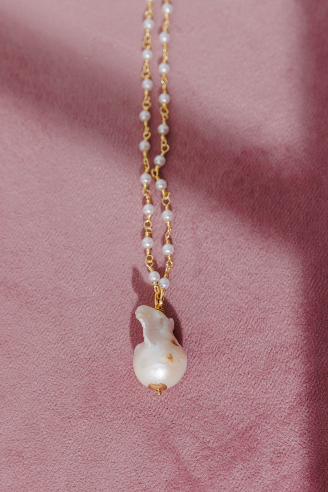 Gold Pearl Chain Long Necklace