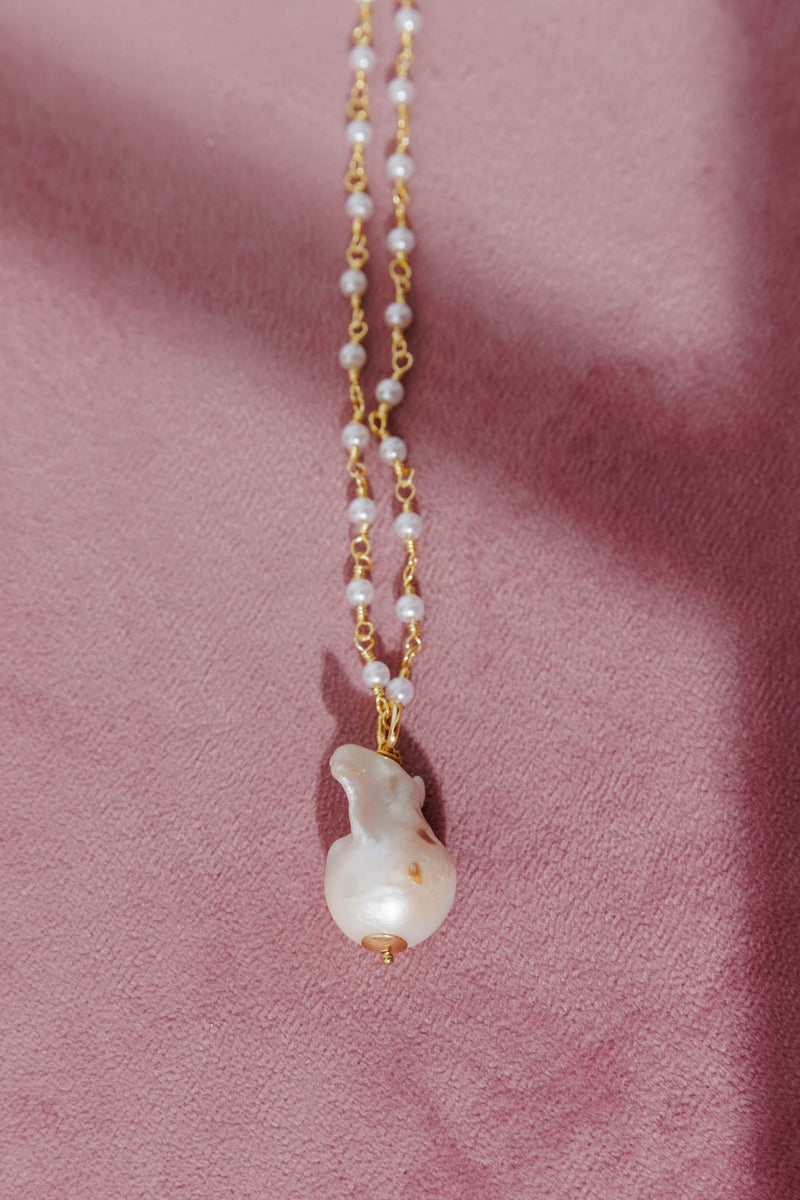 Gold Pearl Chain Long Necklace