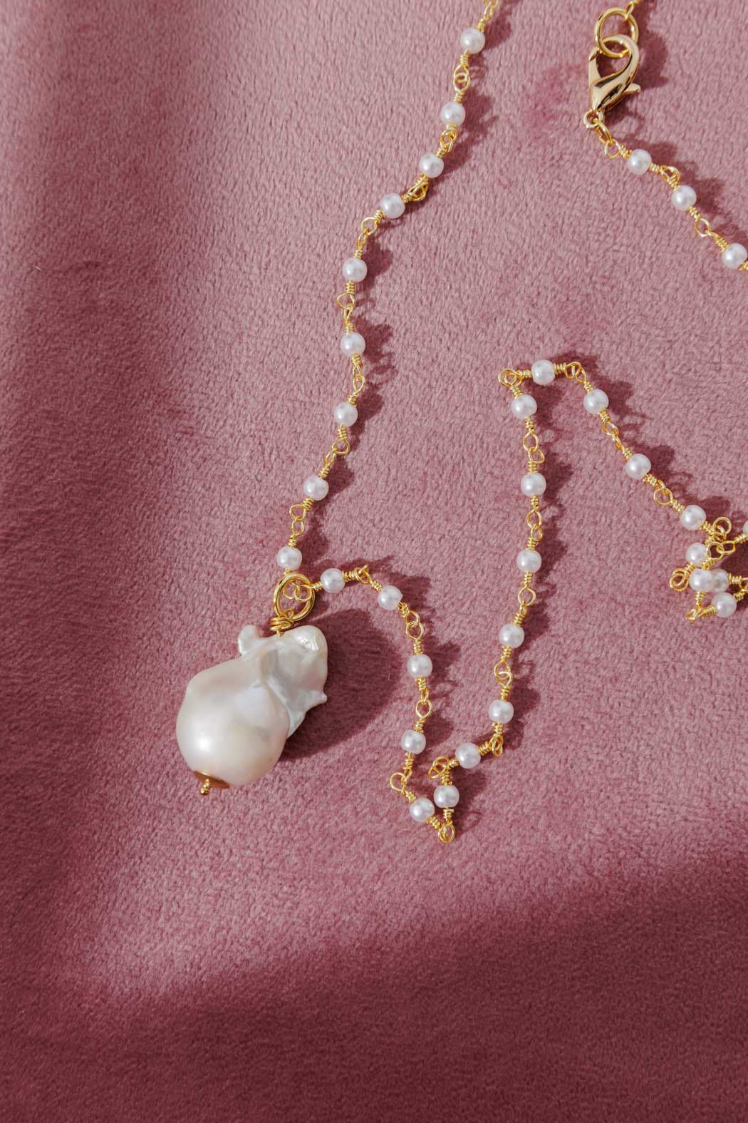 Gold Pearl Chain Long Necklace