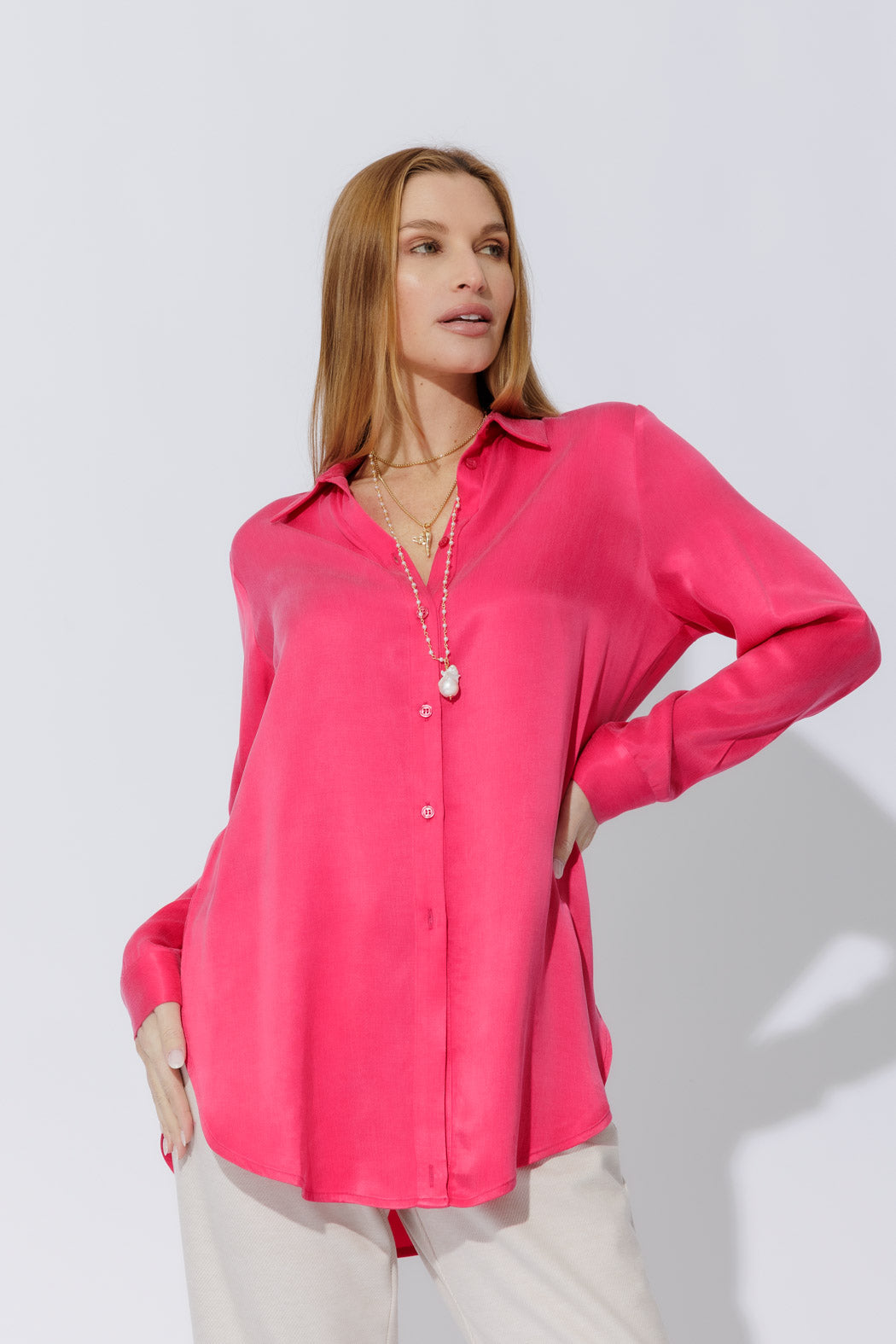 Raspberry Cupro Charlie Shirt