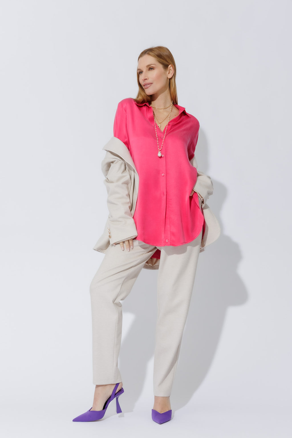 Raspberry Cupro Charlie Shirt