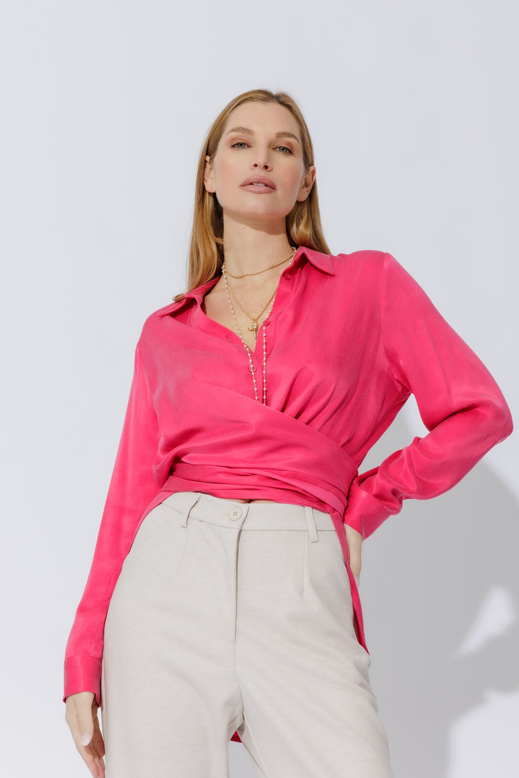 Raspberry Cupro Charlie Shirt