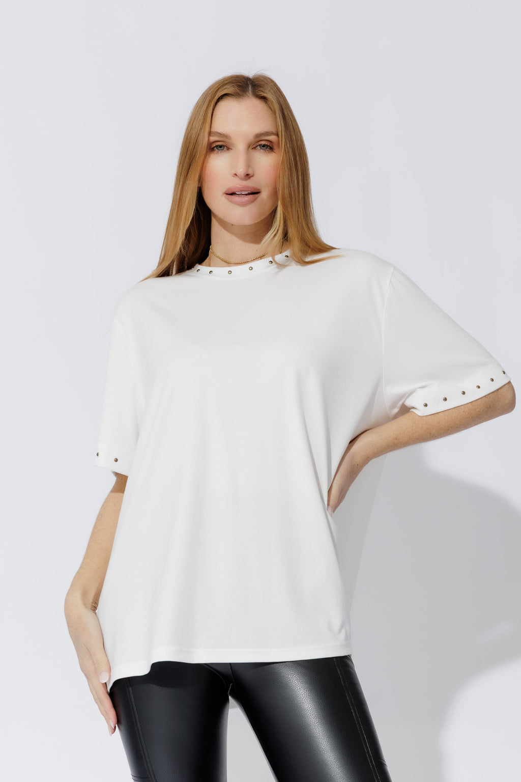 White Tencel Stud Tee