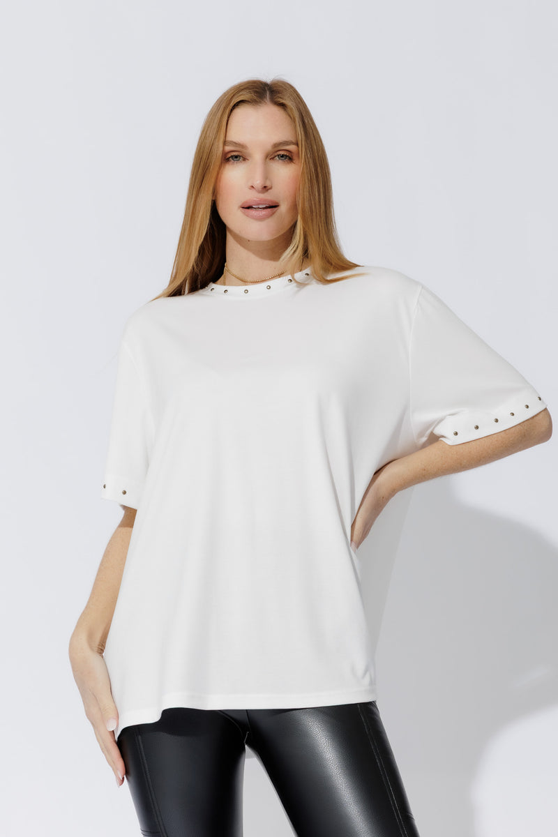 White Tencel Stud Tee