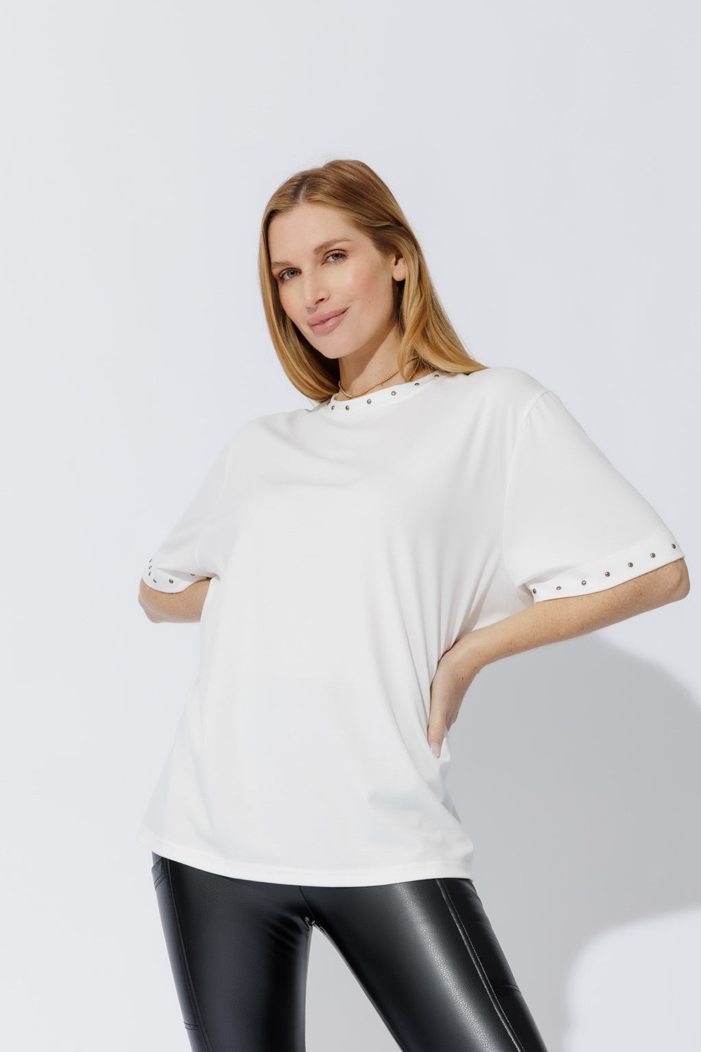 White Tencel Stud Tee