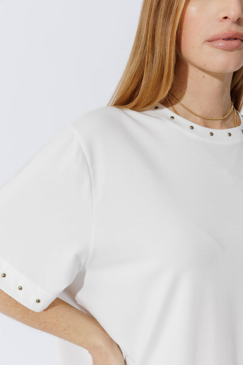 White Tencel Stud Tee
