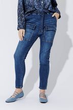 Mid Denim Pull On Cargo Jean