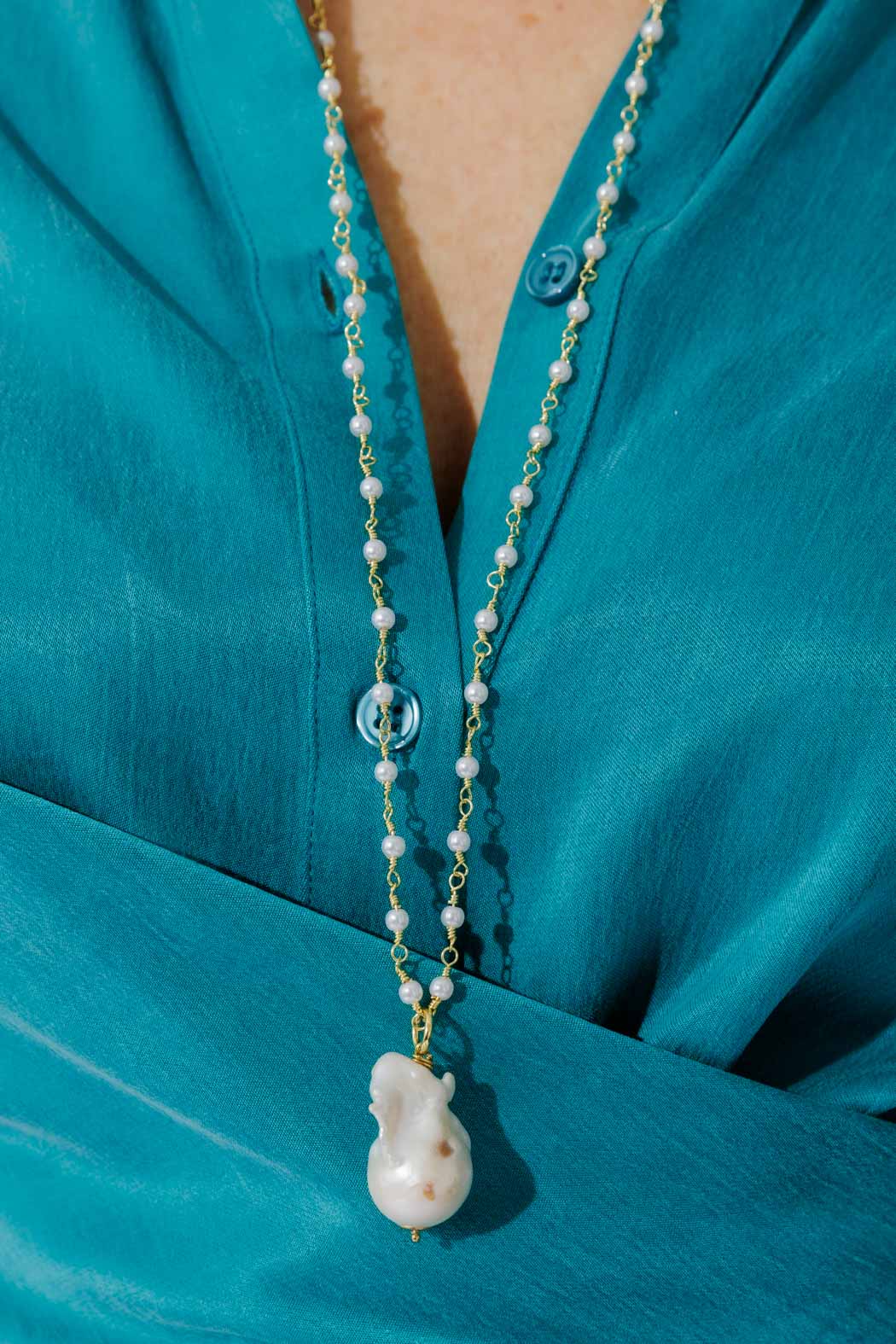 Gold Pearl Chain Long Necklace