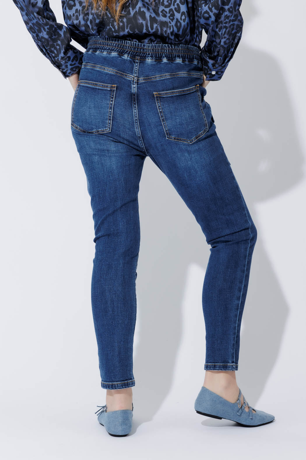 Mid Denim Pull On Cargo Jean