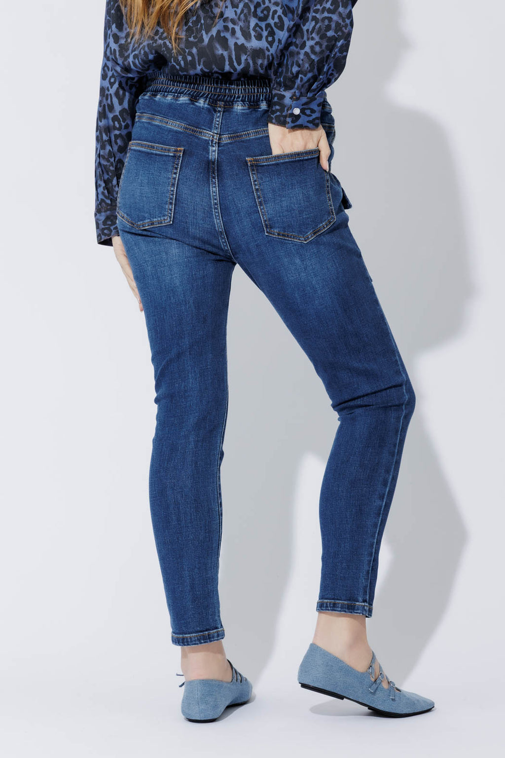 Mid Denim Pull On Cargo Jean