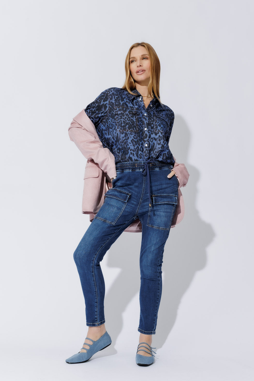 Mid Denim Pull On Cargo Jean
