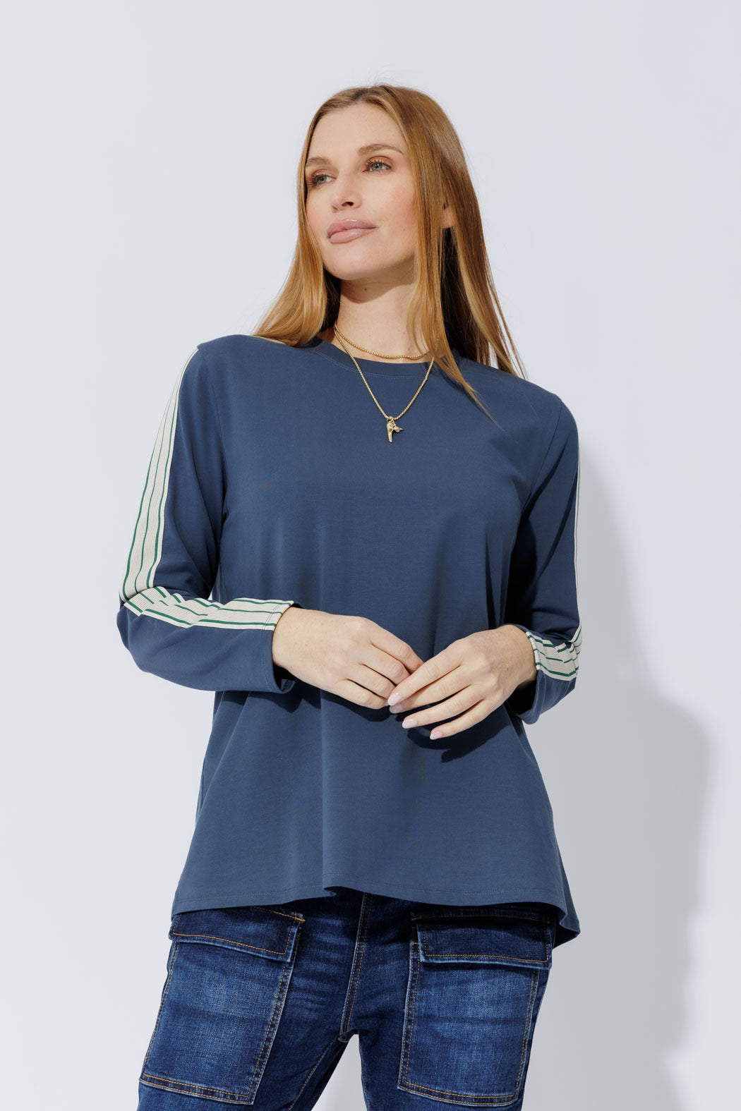 Navy Stripe Sleeve T-Shirt