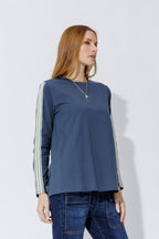 Navy Stripe Sleeve T-Shirt