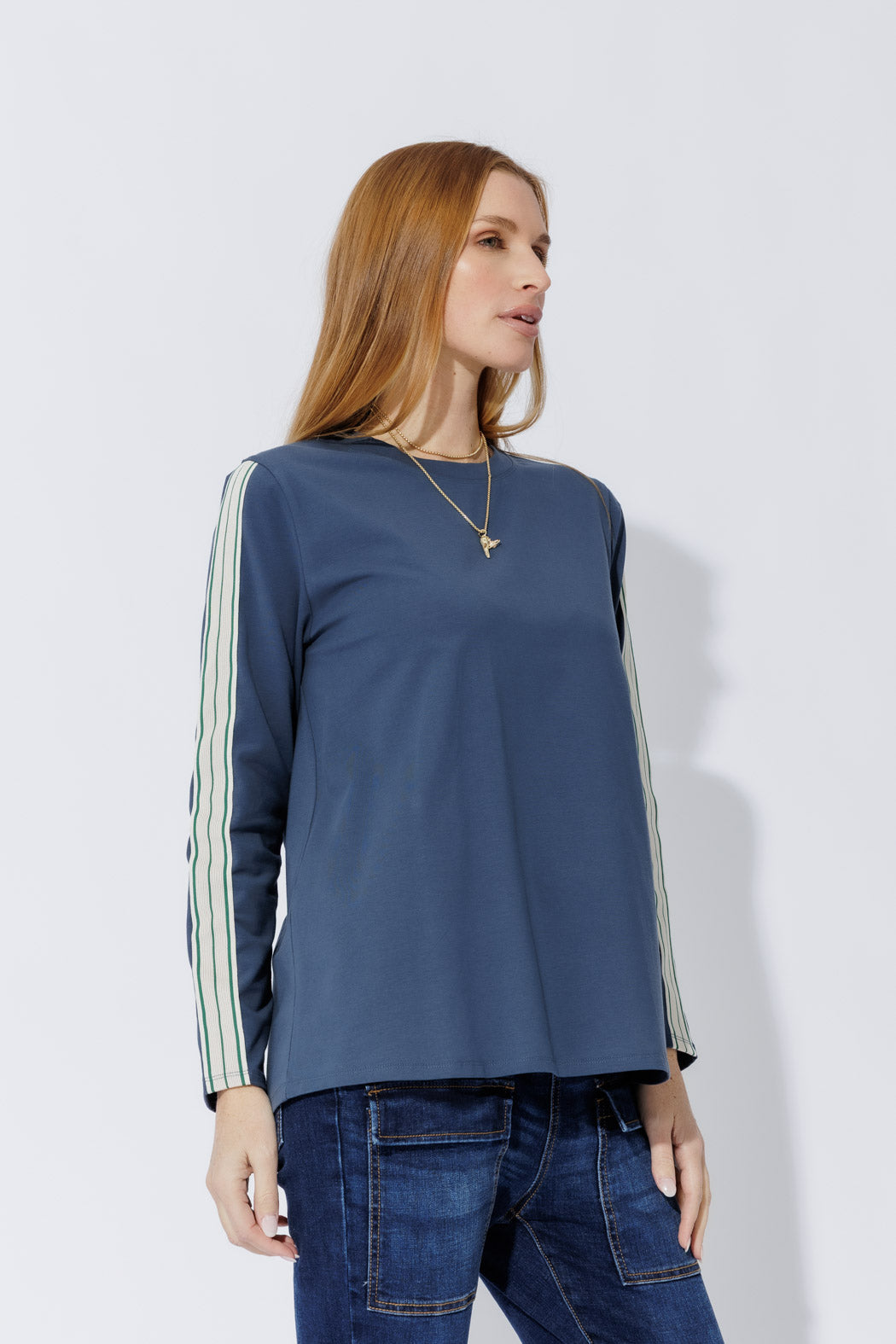 Navy Stripe Sleeve T-Shirt