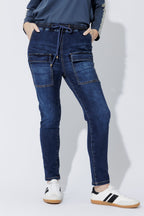 Dark Denim Pull On Cargo Jean