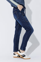 Dark Denim Pull On Cargo Jean
