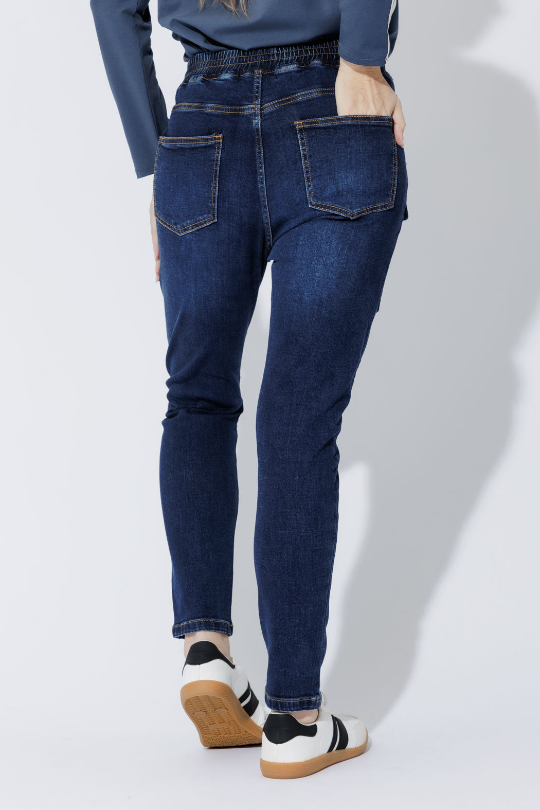 Dark Denim Pull On Cargo Jean
