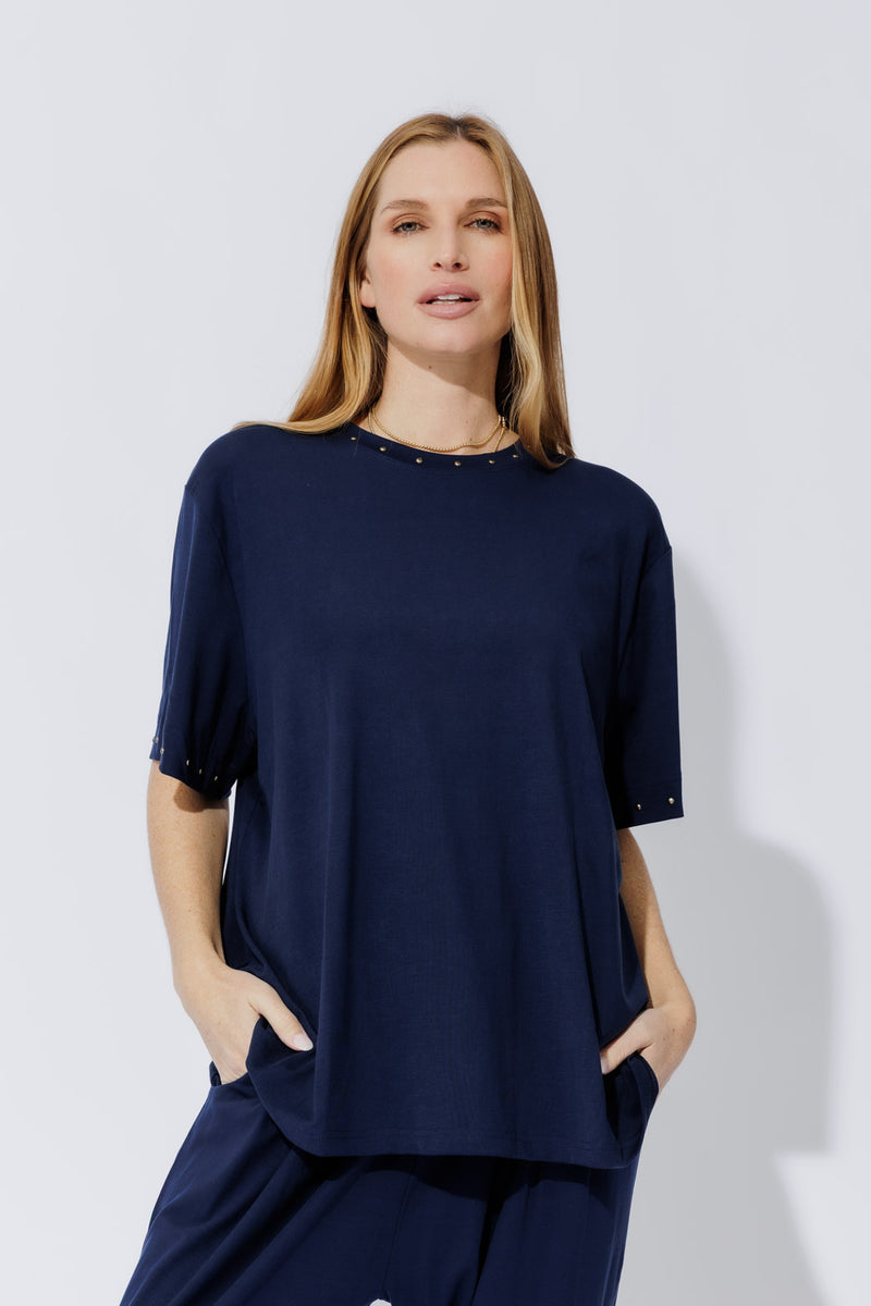 Navy Tencel Stud Tee