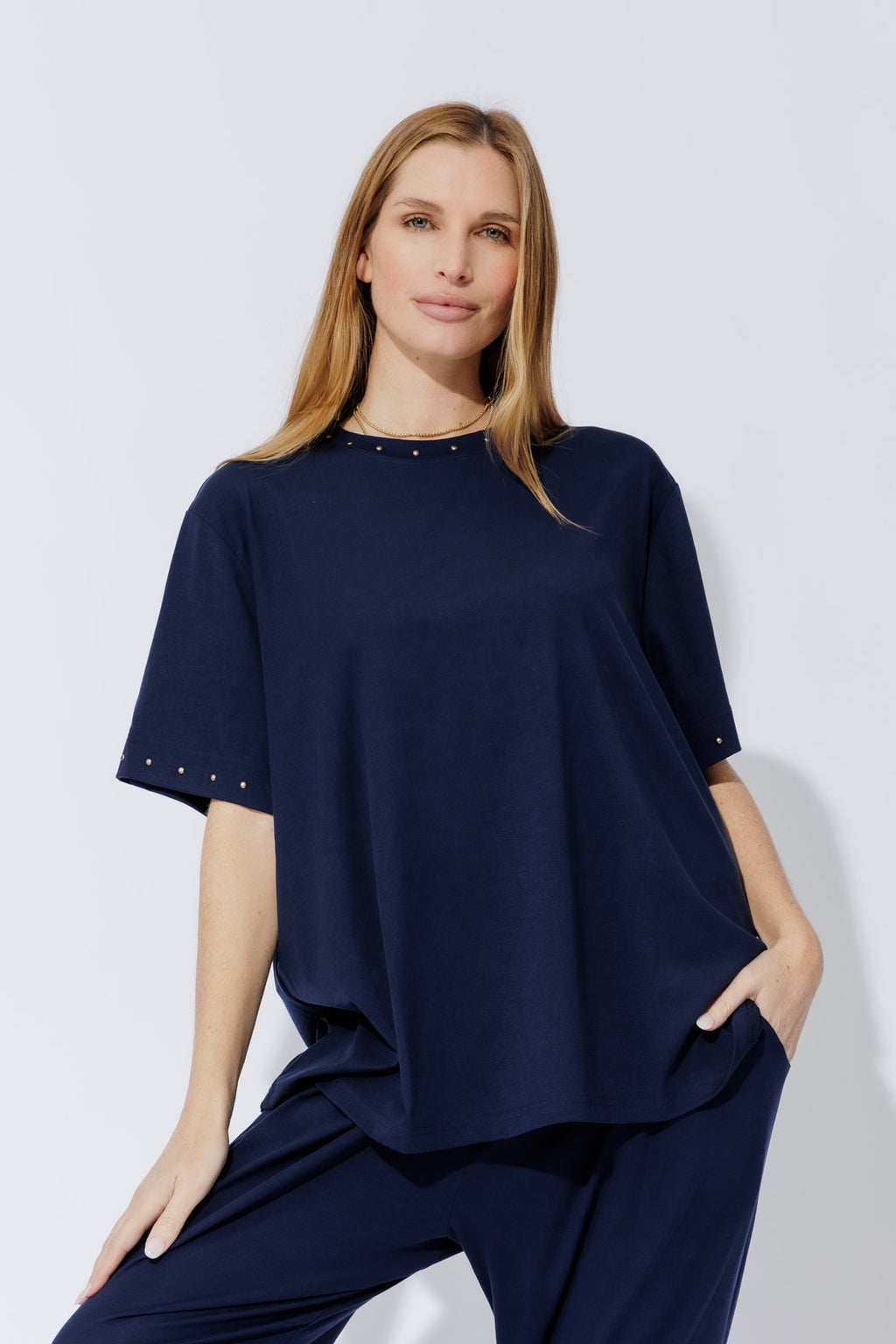 Navy Tencel Stud Tee