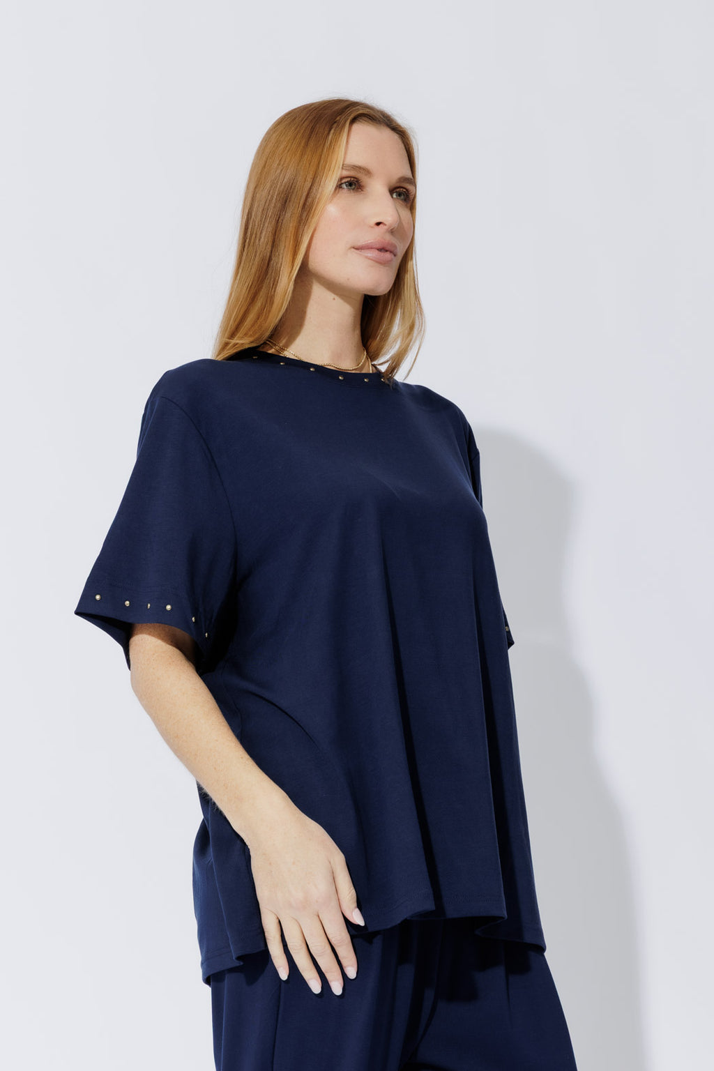 Navy Tencel Stud Tee
