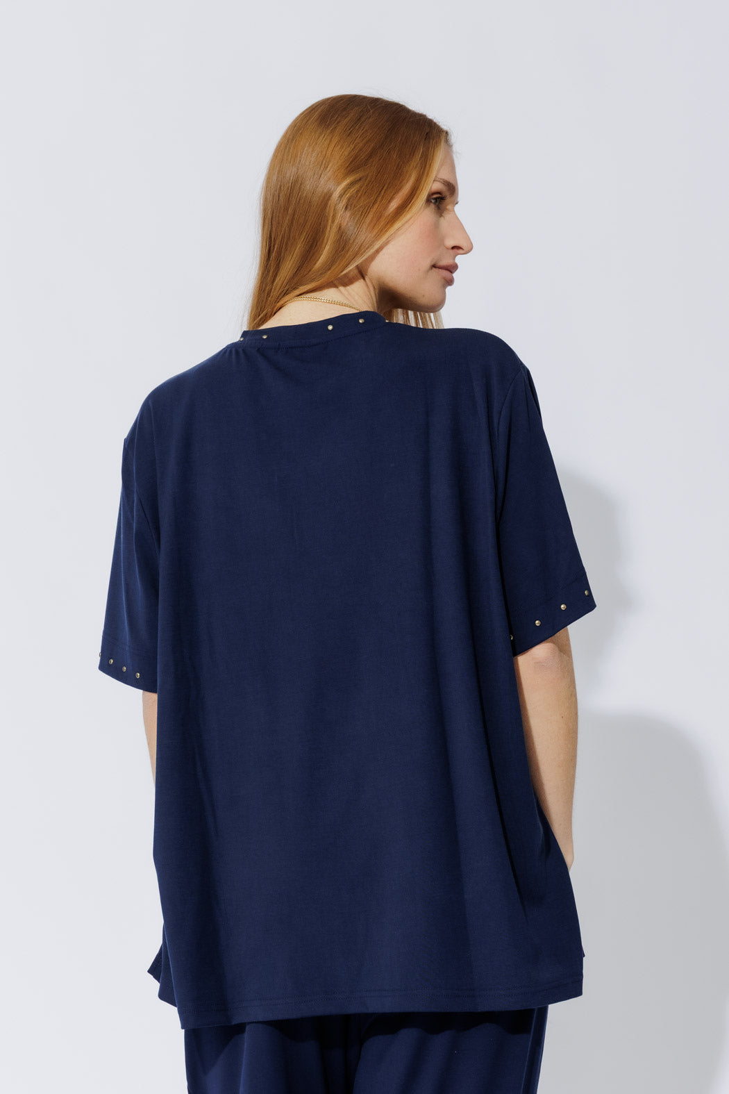 Navy Tencel Stud Tee