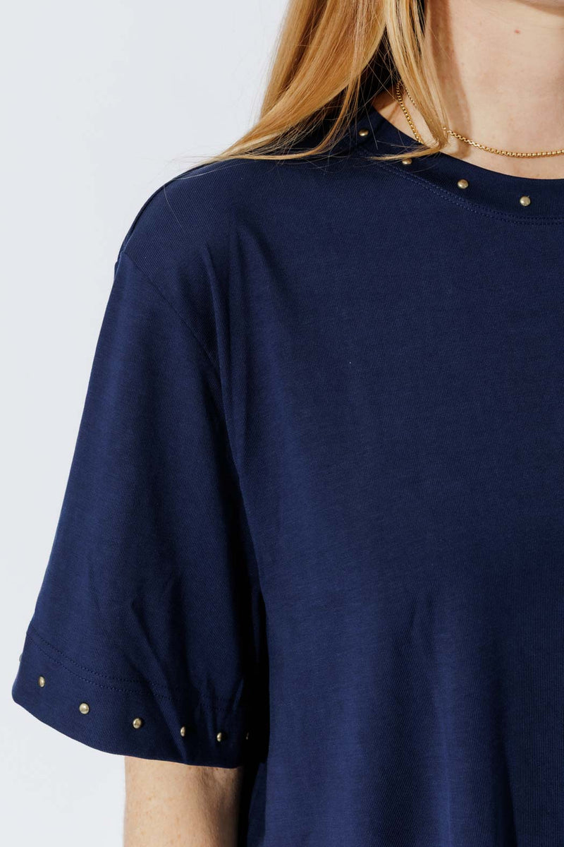 Navy Tencel Stud Tee