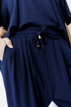 Navy Tencel Slouch Pant